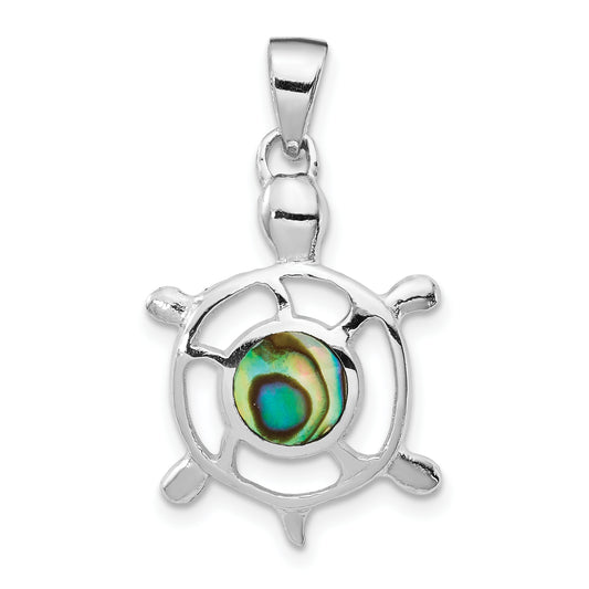 Sterling Silver Rhodium-Plated Abalone Turtle Pendant