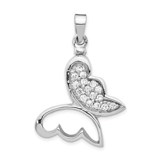 Sterling Silver Rhodium-Plated Butterfly Cz Ash Holder Pendant