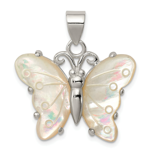 Sterling Silver White Shell Butterfly Pendant