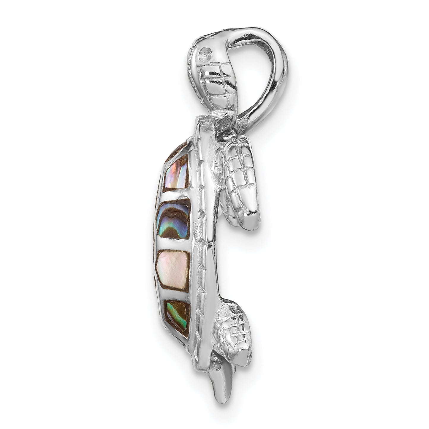 Sterling Silver Rhodium-Plated Abalone Textured Turtle Slide