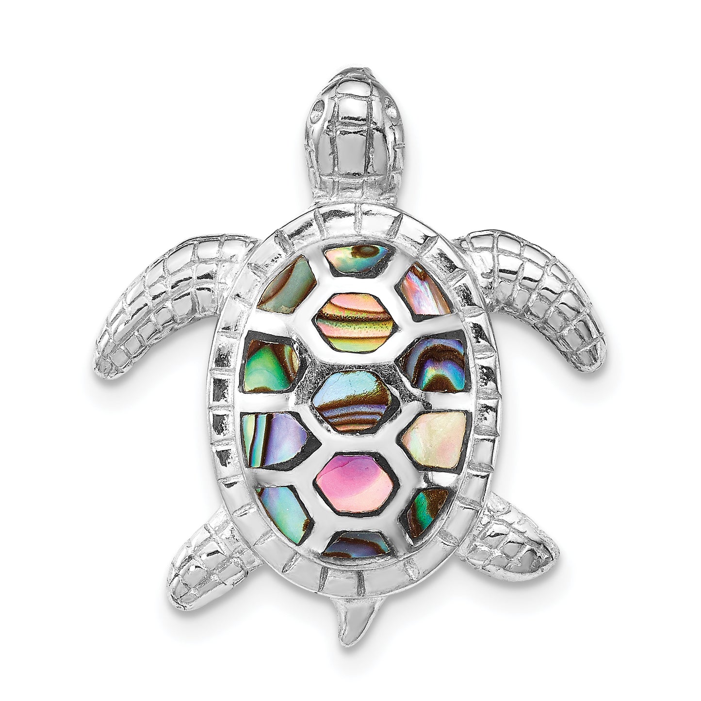 Sterling Silver Rhodium-Plated Abalone Textured Turtle Slide