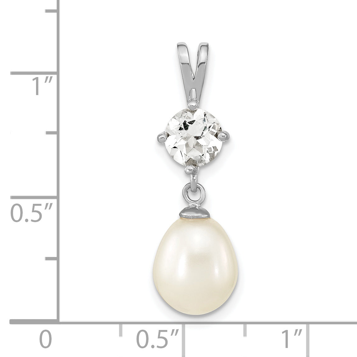 Sterling Silver Rhod-Plated White Topaz 8-10mm Teardrop Fwc Pearl Pendant