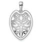 Sterling Silver Rhodium-Plated Cz Filigree Leaf Pendant