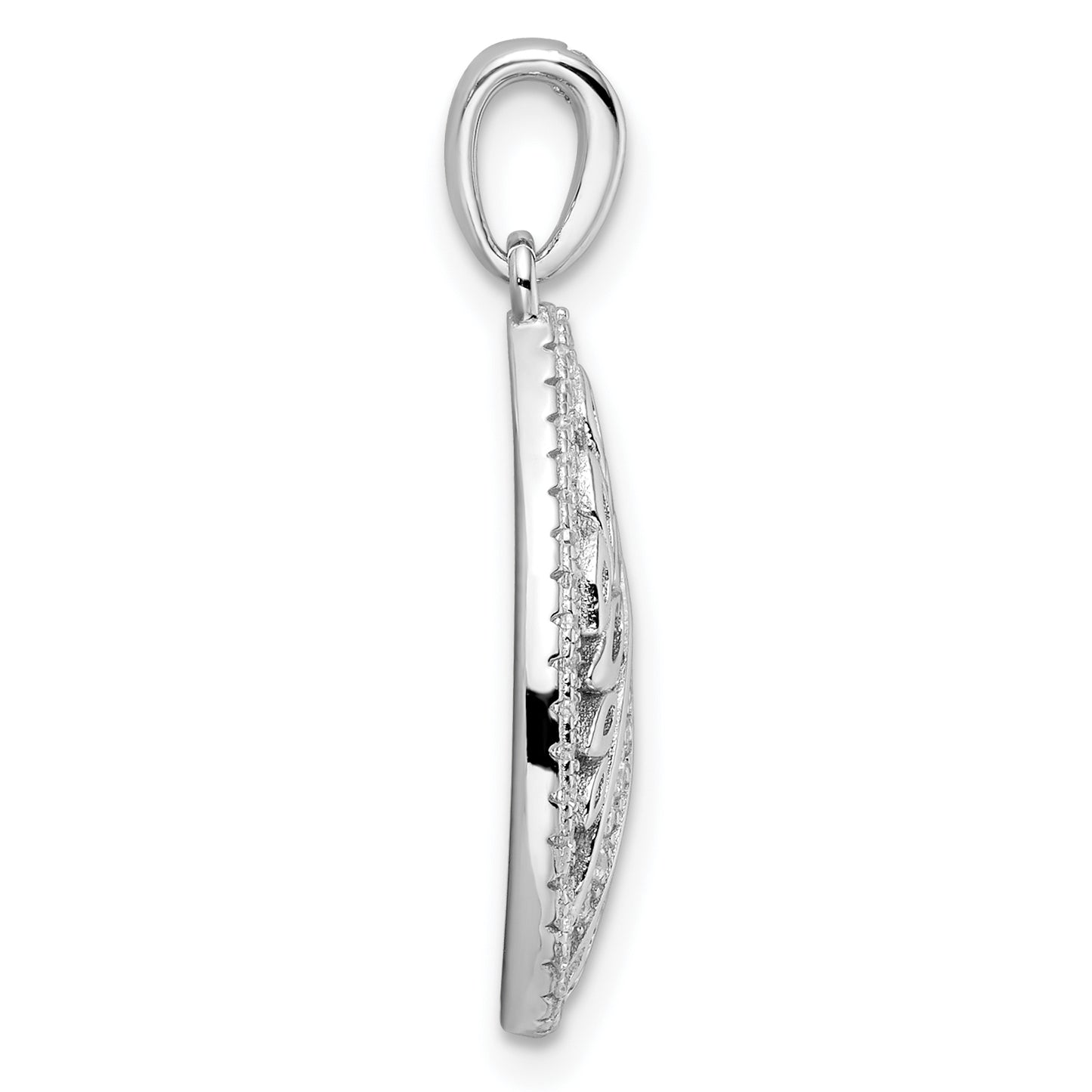 Sterling Silver Rhodium-Plated Leaves And Cz Teardrop Pendant