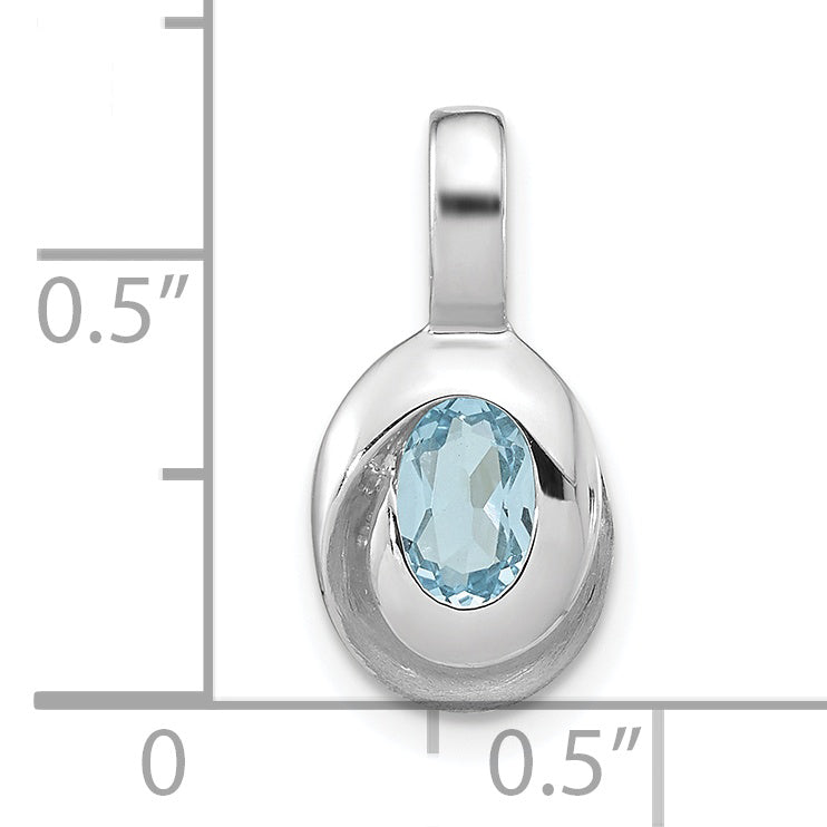 Sterling Silver Rh-Plated Sky Blue Topaz Oval Pendant