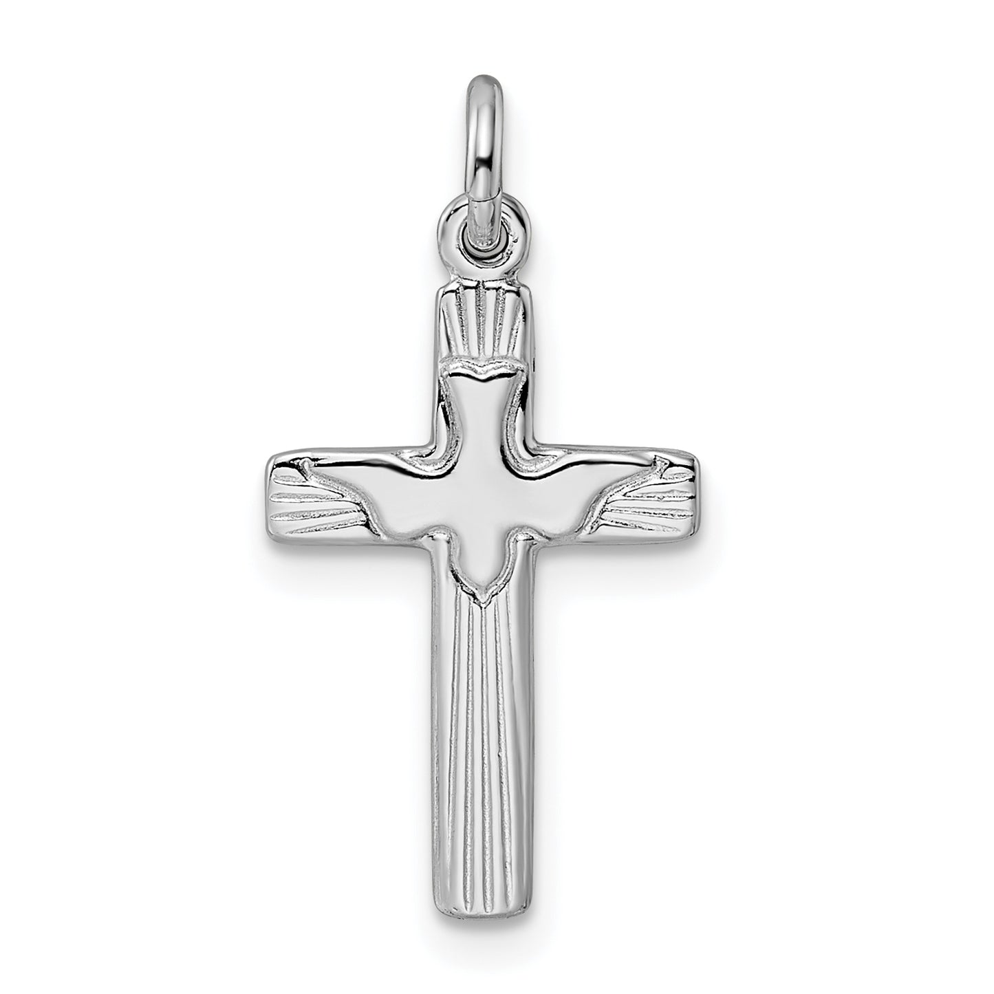 Sterling Silver Rh-Plated Dove Cross Pendant