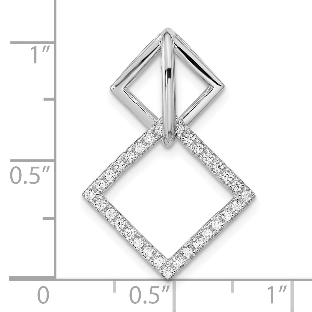 Sterling Silver Rhodium-Plated Cz Square Chain Slide Pendant