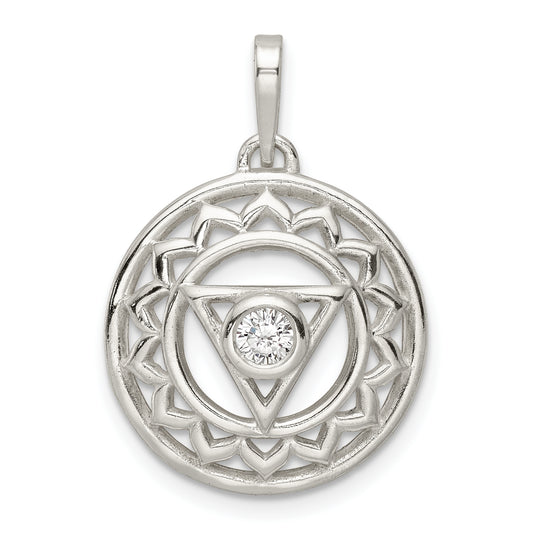 Sterling Silver Cz Throat Chakra Filigree Pendant