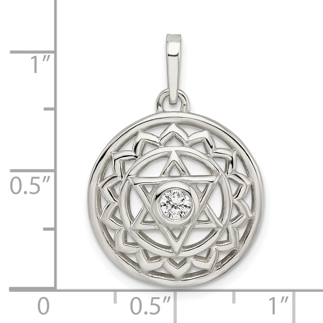 Sterling Silver Cz Heart Chakra Filigree Pendant