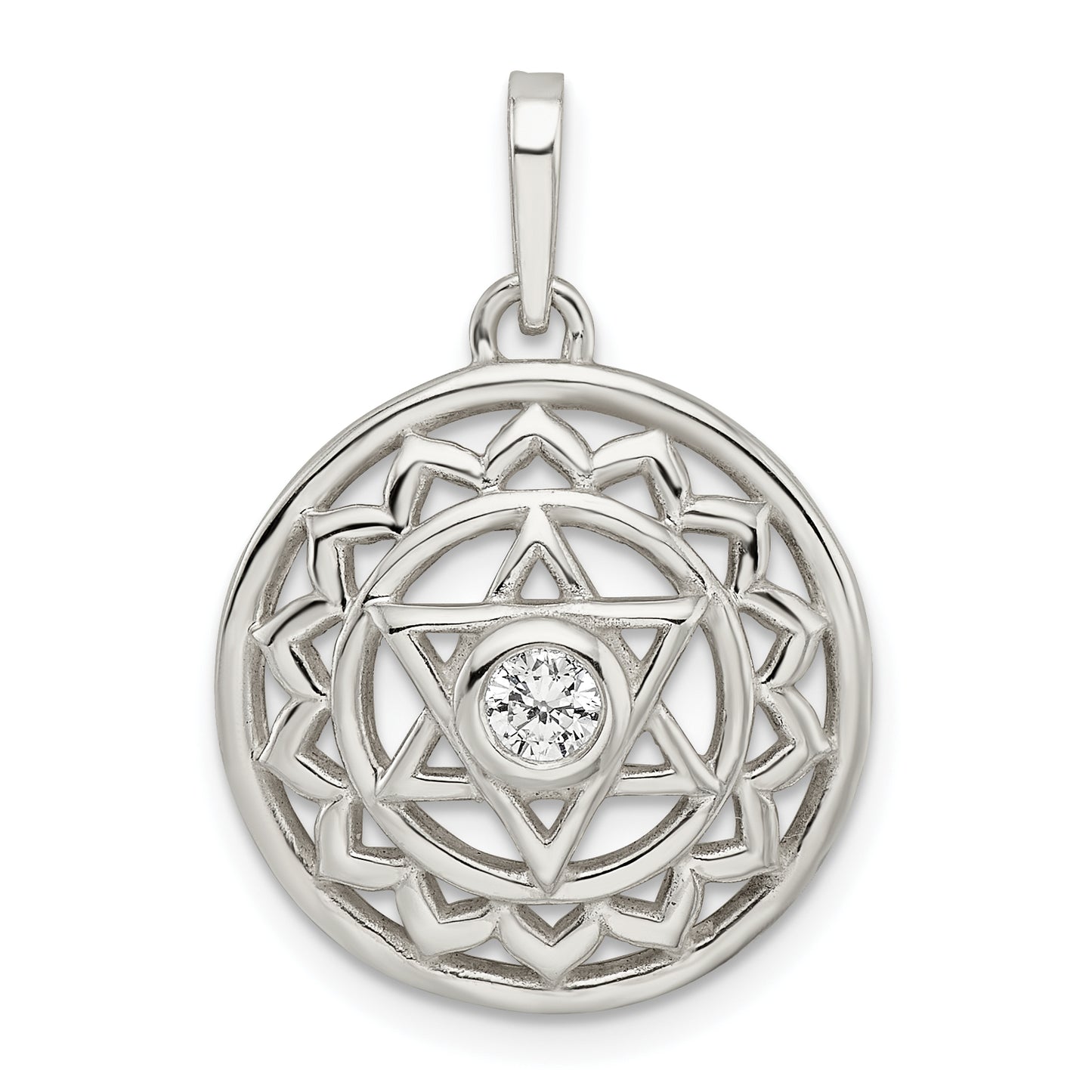 Sterling Silver Cz Heart Chakra Filigree Pendant