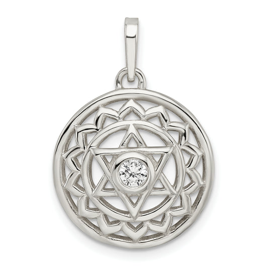 Sterling Silver Cz Heart Chakra Filigree Pendant