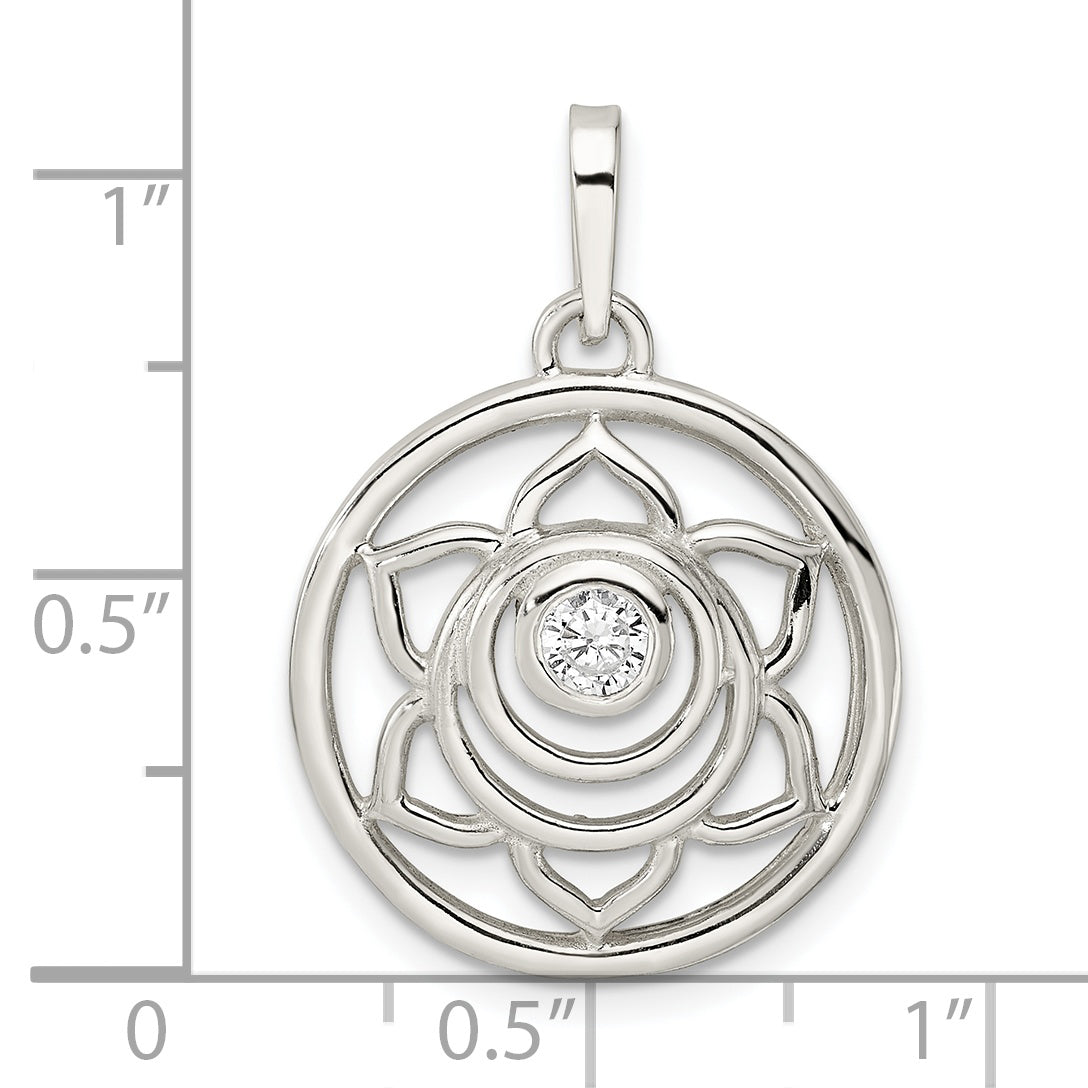 Sterling Silver Cz Lotus Chakra Filigree Pendant