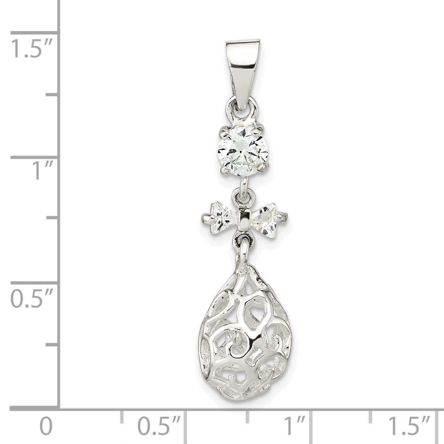 Sterling Silver Polished Cz Teardrop Dangle Pendant