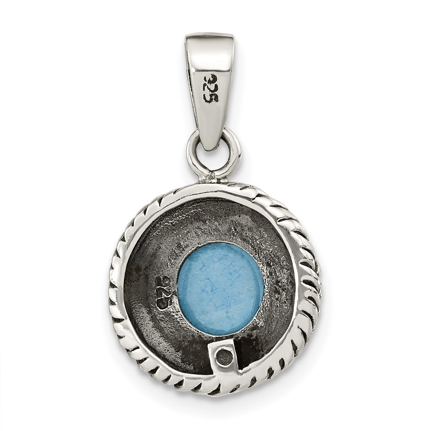 Sterling Silver Antiqued Circle Imitation Turquoise Pendant