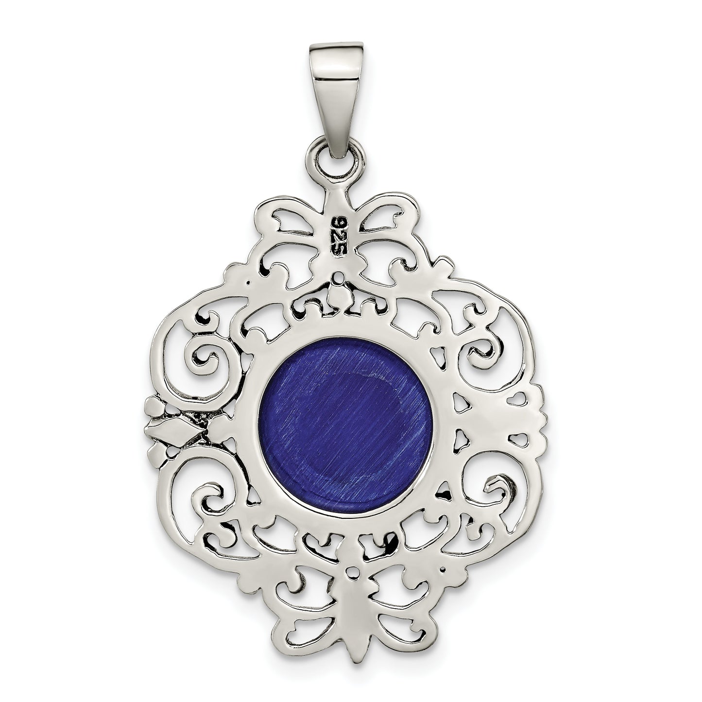 Sterling Silver Oxidized Dyed Blue Agate Filigree Fancy Pendant