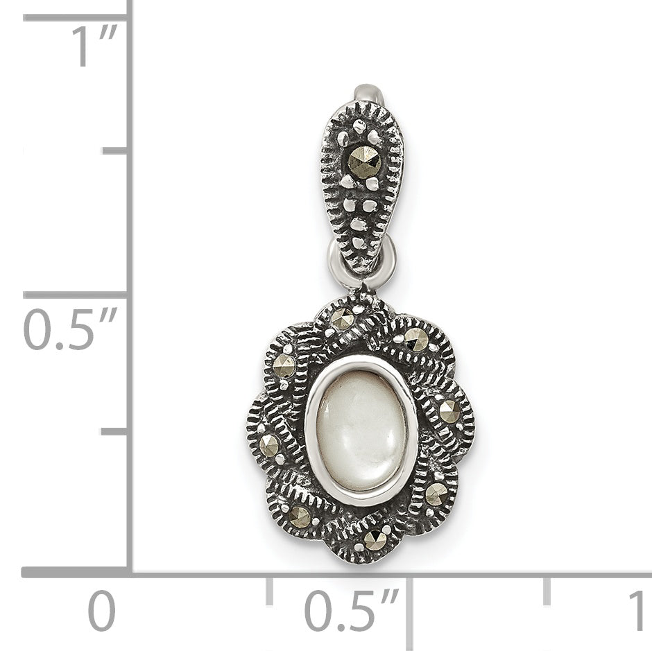 Sterling Silver Antiqued Marcasite & Mop Pendant