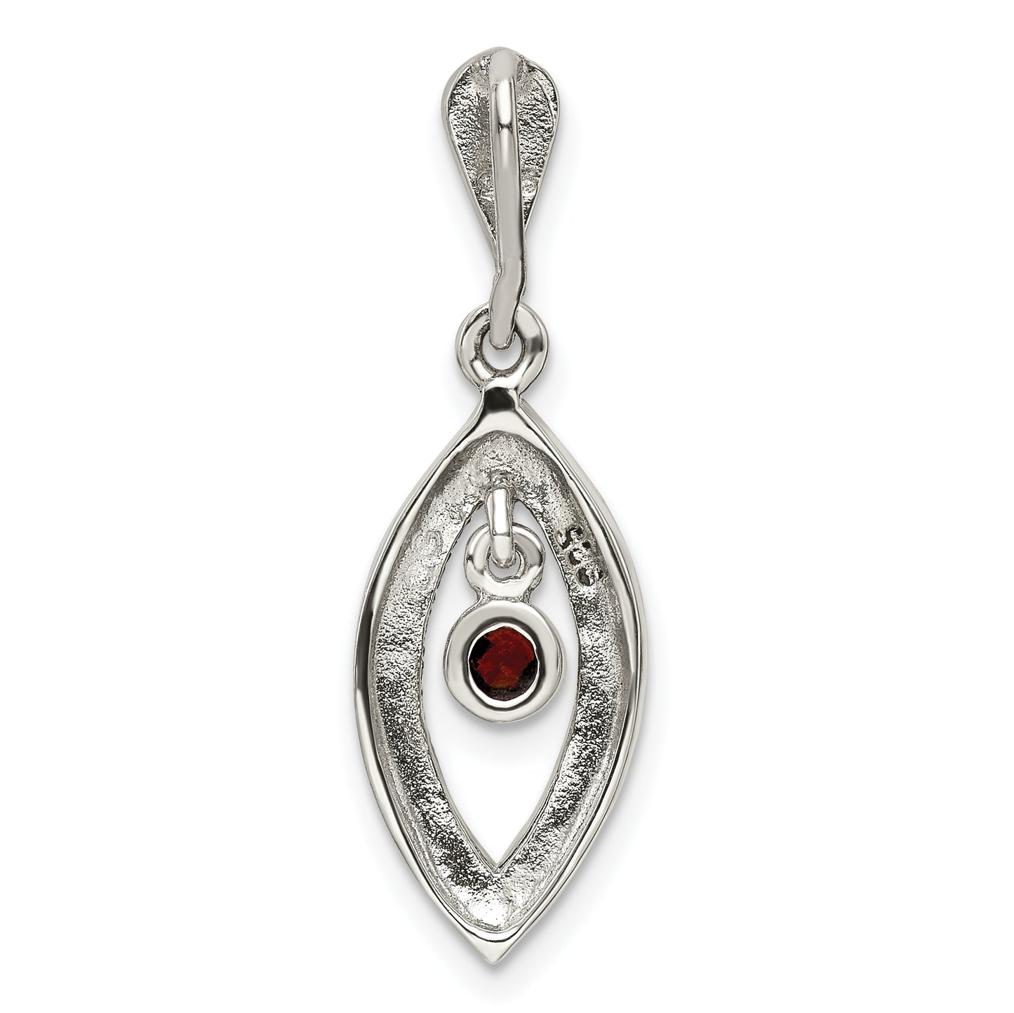 Sterling Silver Antiqued Marcasite & Red Glass Stone Pendant