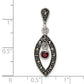 Sterling Silver Antiqued Marcasite & Red Glass Stone Pendant