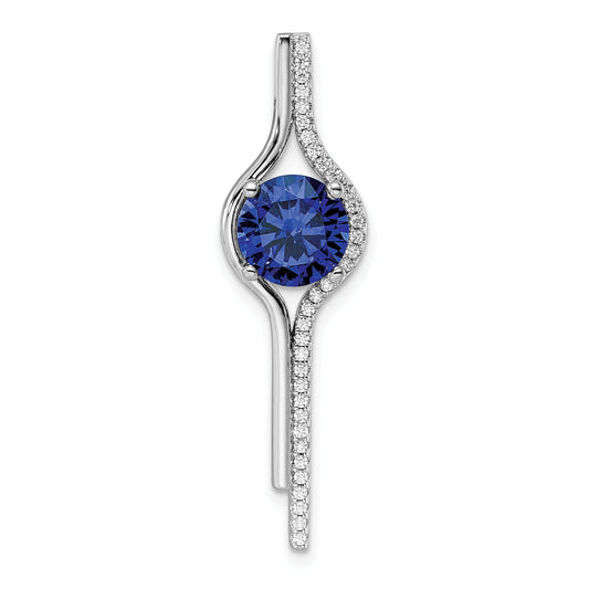 Sterling Silver Rhodium Plated Blue & White Cz Slide Pendant