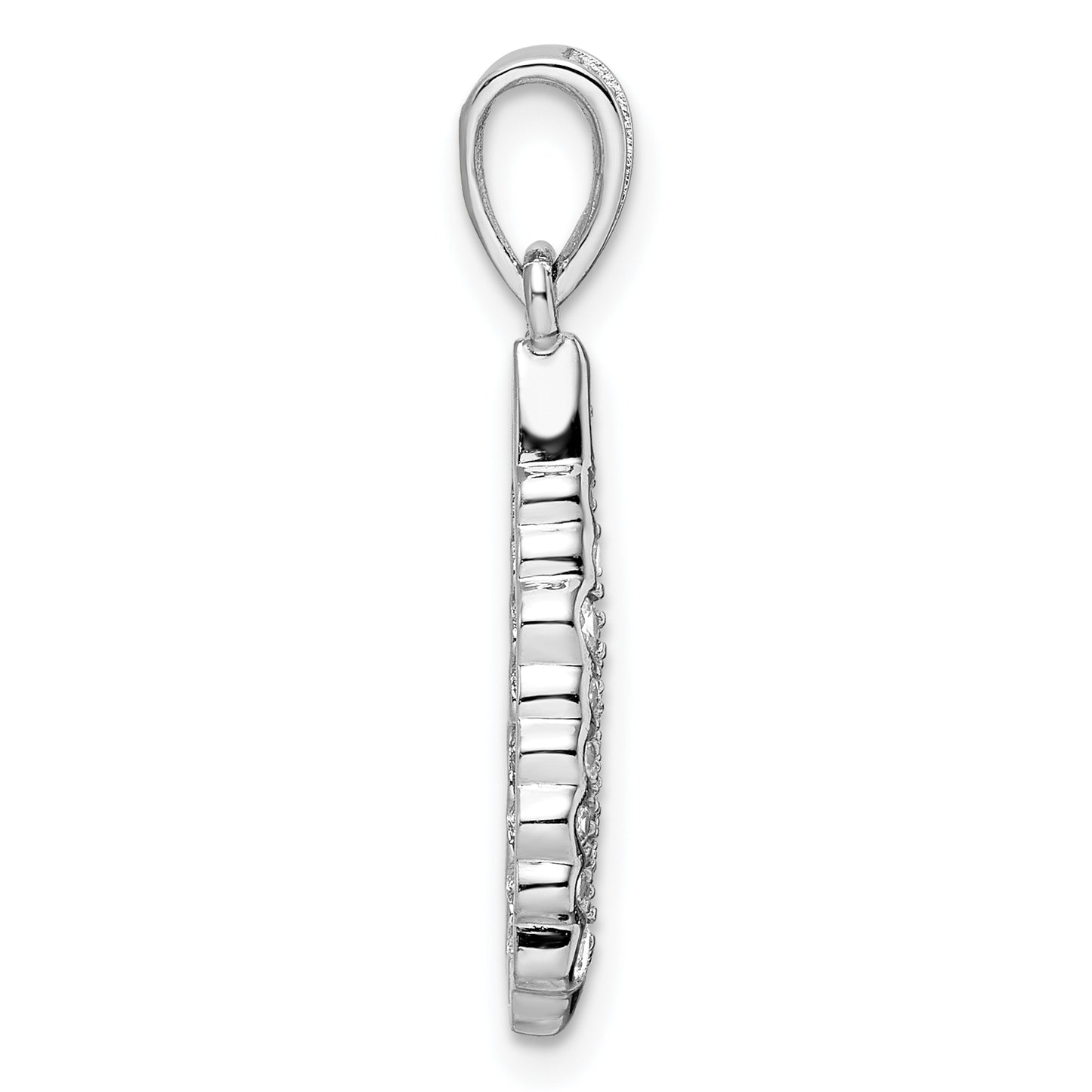 Sterling Silver Rhodium-Plated Cz Teardrop Pendant