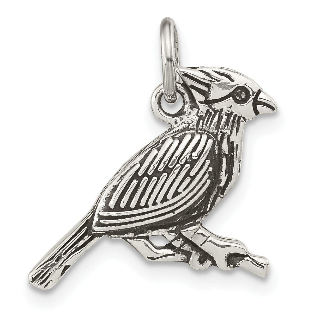 Sterling Silver Antiqued Bird On Branch Pendant