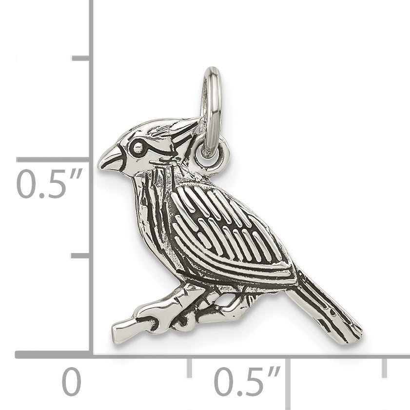 Sterling Silver Antiqued Bird On Branch Pendant