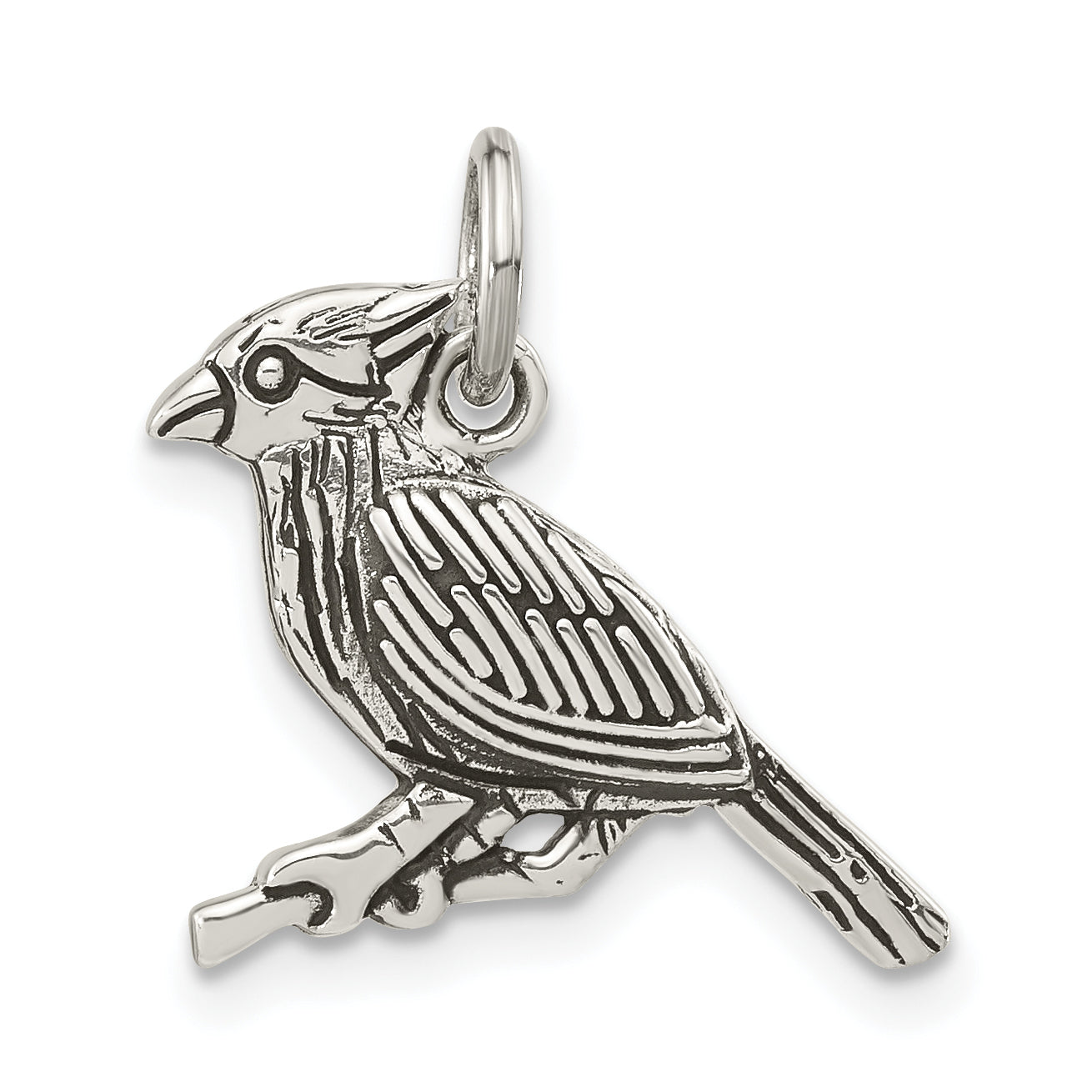 Sterling Silver Antiqued Bird On Branch Pendant