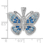 Sterling Silver Rhodium-Plated Polished Blue & White Cz Butterfly Pendant