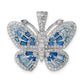 Sterling Silver Rhodium-Plated Polished Blue & White Cz Butterfly Pendant