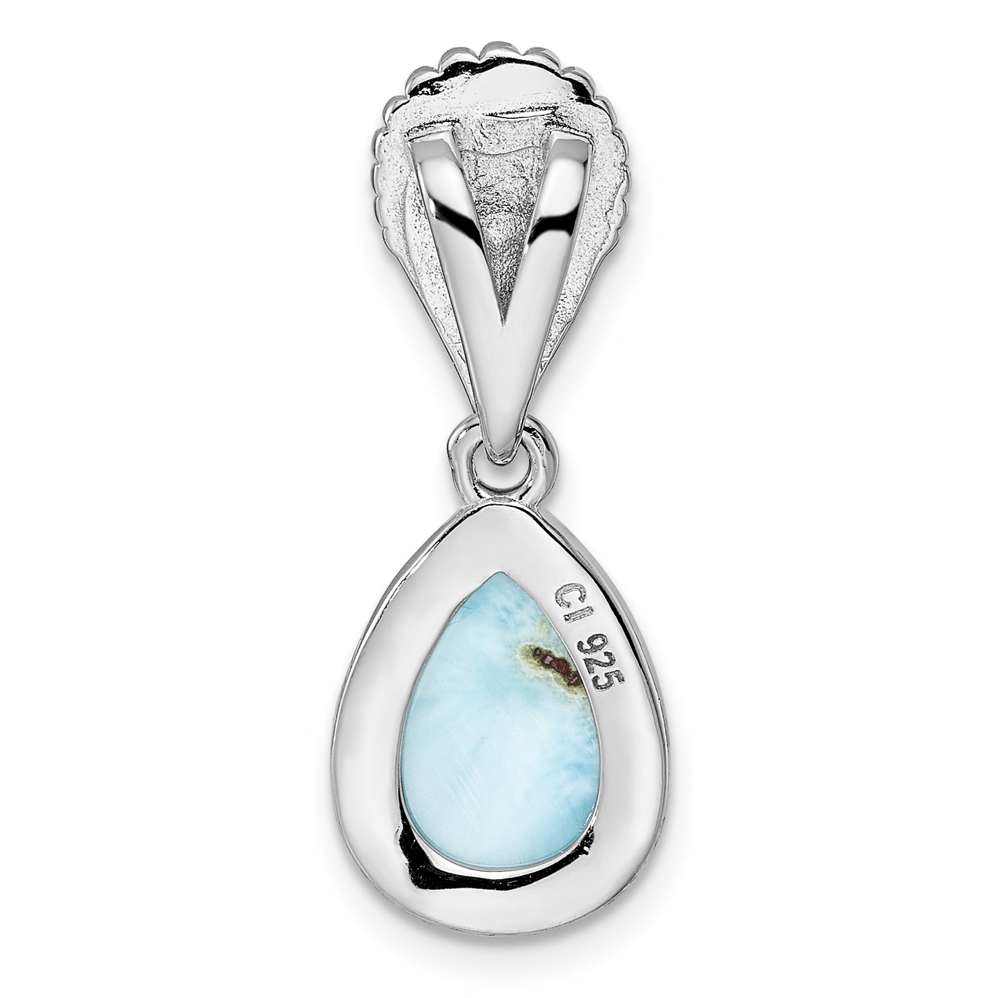 Sterling Silver Rhodium-Plated Polished Teardrop Larimar Pendant