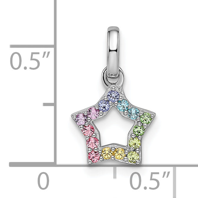 Sterling Silver Rhodium-Plated Rainbow Nano Crystal Star Pendant