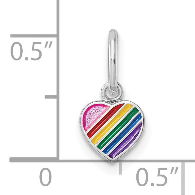 Sterling Silver Rh-Pltd Polished Rainbow Enamel Heart Children'S Pendant