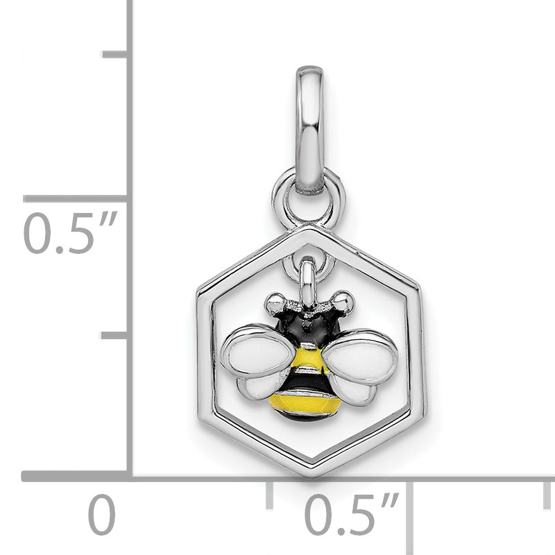 Sterling Silver Rh-Plated Polished Enameled Bee In Hive Children'S Pendant