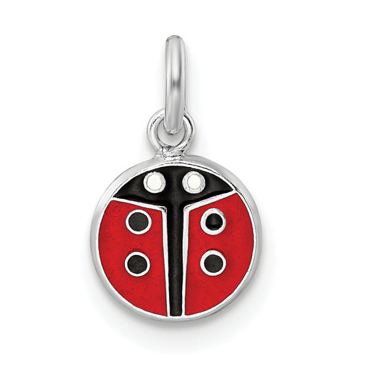 Sterling Silver Rh-Plated Red & Black Enamel Ladybug Children'S Pendant