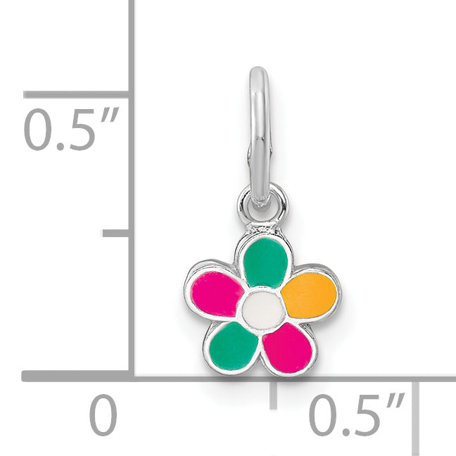 Sterling Silver Rh-Plated Multi-Color Enameled Flower Children'S Pendant