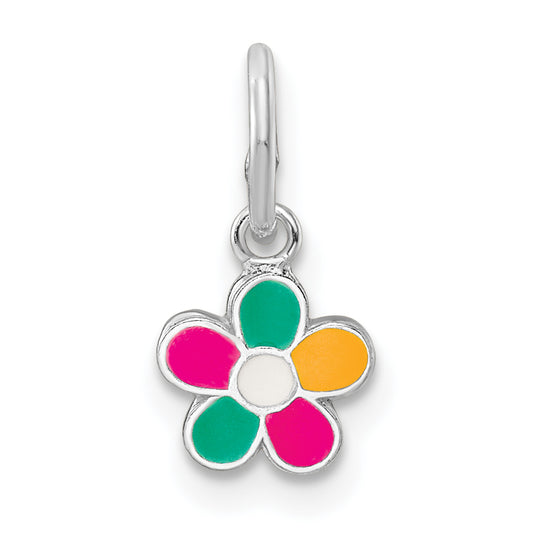 Sterling Silver Rh-Plated Multi-Color Enameled Flower Children'S Pendant