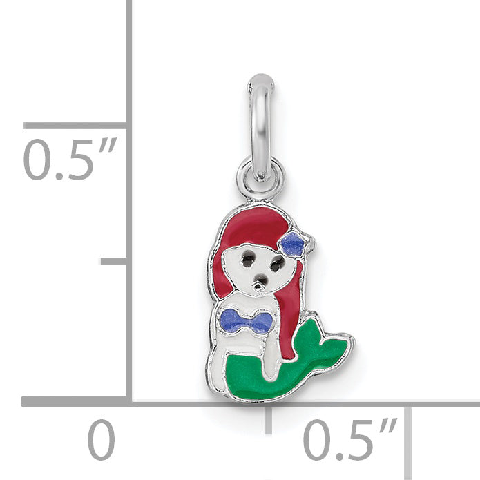 Sterling Silver Rh-Plated Multi-Color Enamel Mermaid Children'S Pendant