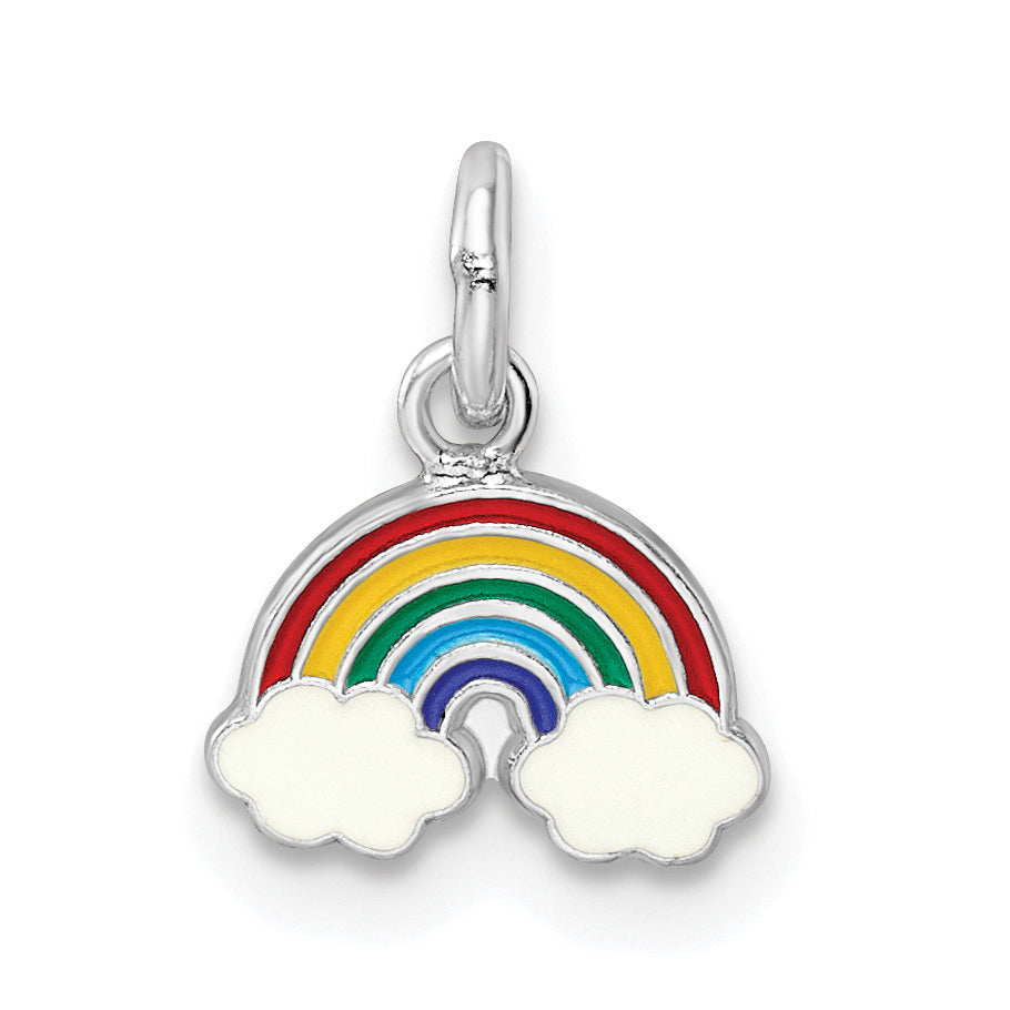 Sterling Silver Rh-Plated Polished & Enameled Rainbow Children'S Pendant