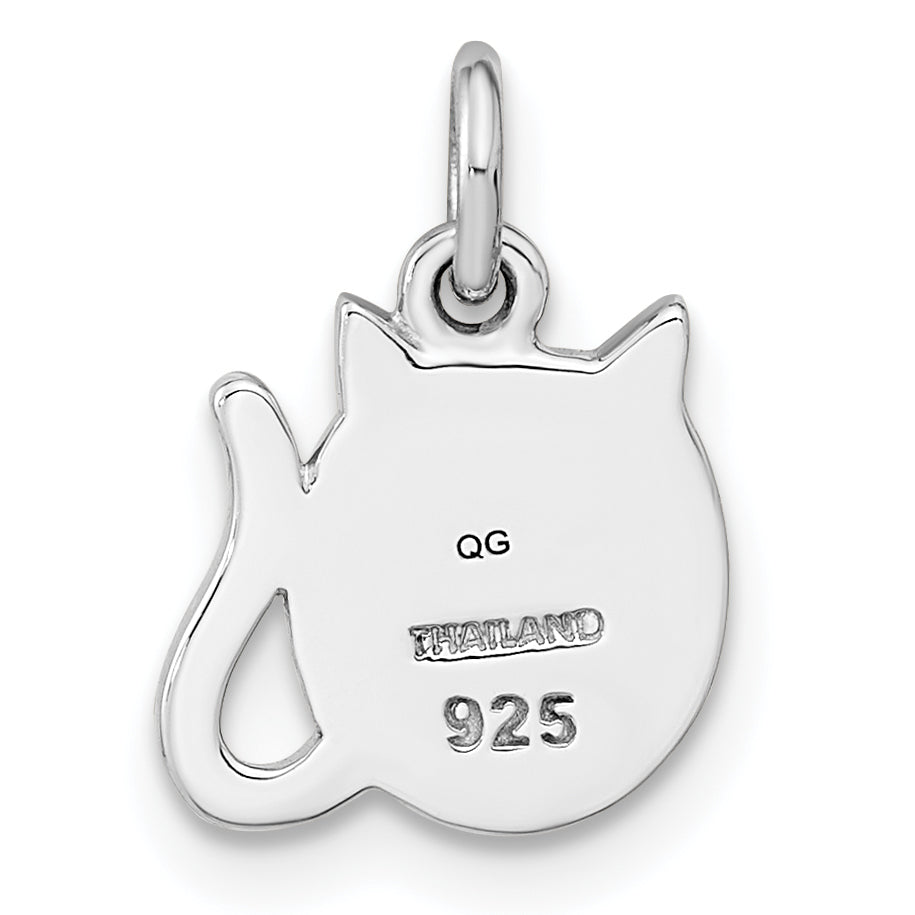 Sterling Silver Rhodium-Plated Polished & Brushed Cat Children'S Pendant