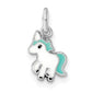 Sterling Silver Rhodium-Plated Blue, White & Black Enameled Unicorn Children'S Pendant