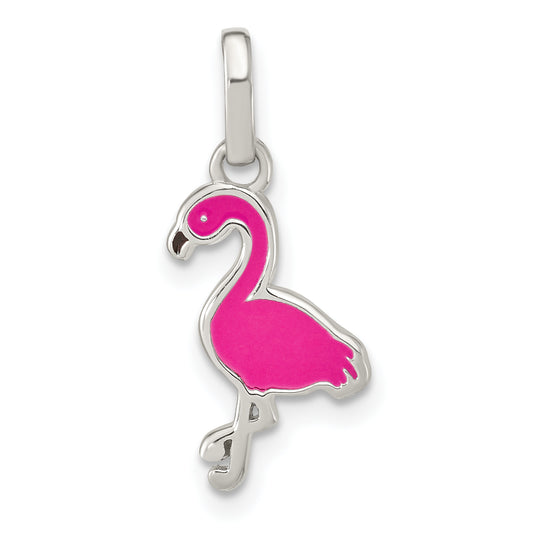 Sterling Silver Hot Pink & Black Enameled Flamingo Children'S Pendant