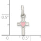 Sterling Silver Rhodium-Plated Cross Pink Enamel Heart Pendant