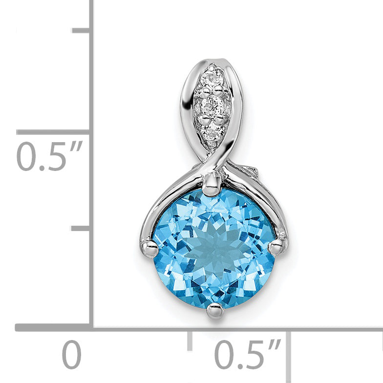 Sterling Silver Rhodium-Plated Circle Swiss Blue Topaz/White Topaz Pendant