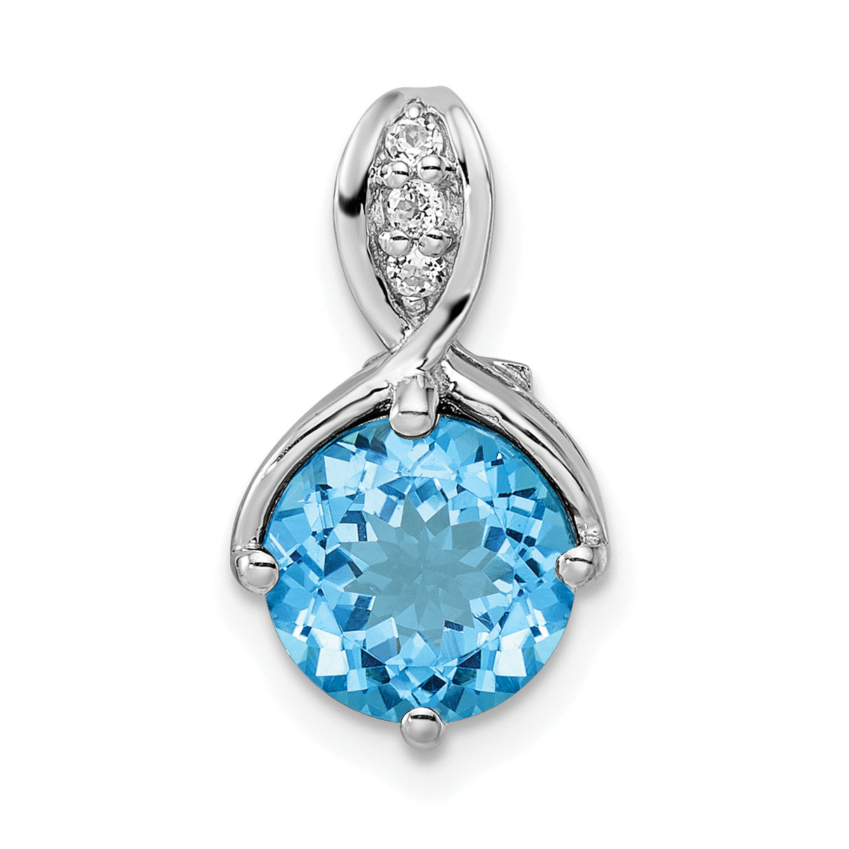 Sterling Silver Rhodium-Plated Circle Swiss Blue Topaz/White Topaz Pendant