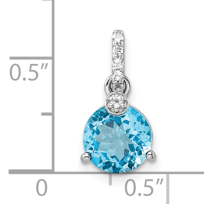 Sterling Silver Rhodium-Plated Circle Swiss Blue Topaz/White Topaz Pendant