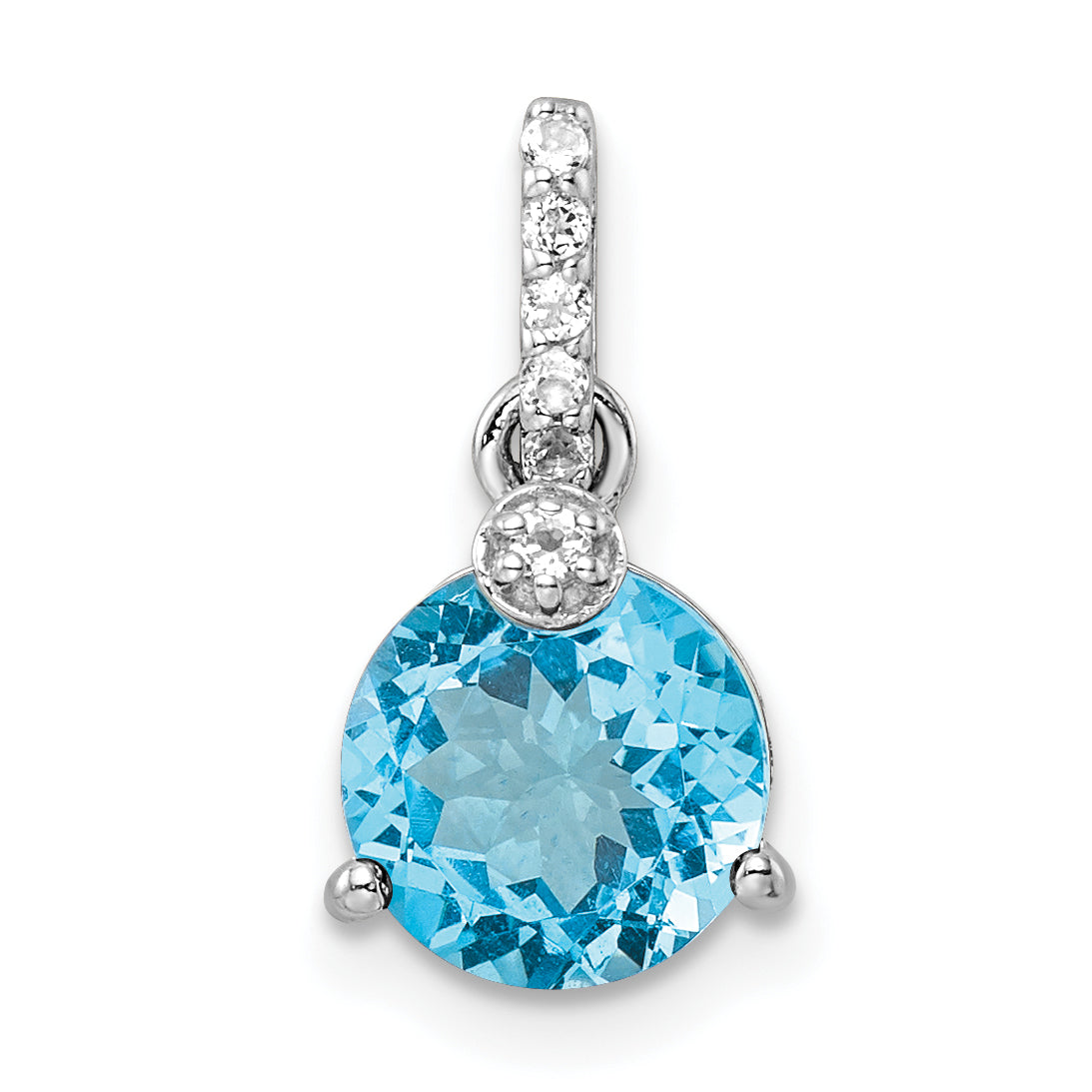 Sterling Silver Rhodium-Plated Circle Swiss Blue Topaz/White Topaz Pendant