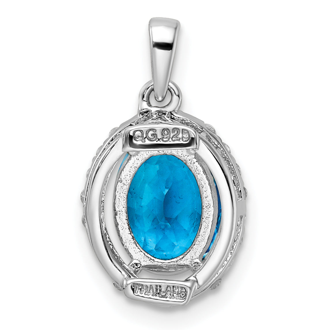 Sterling Silver Rhodium-Plated Oval Swiss Blue Topaz/White Topaz Pendant