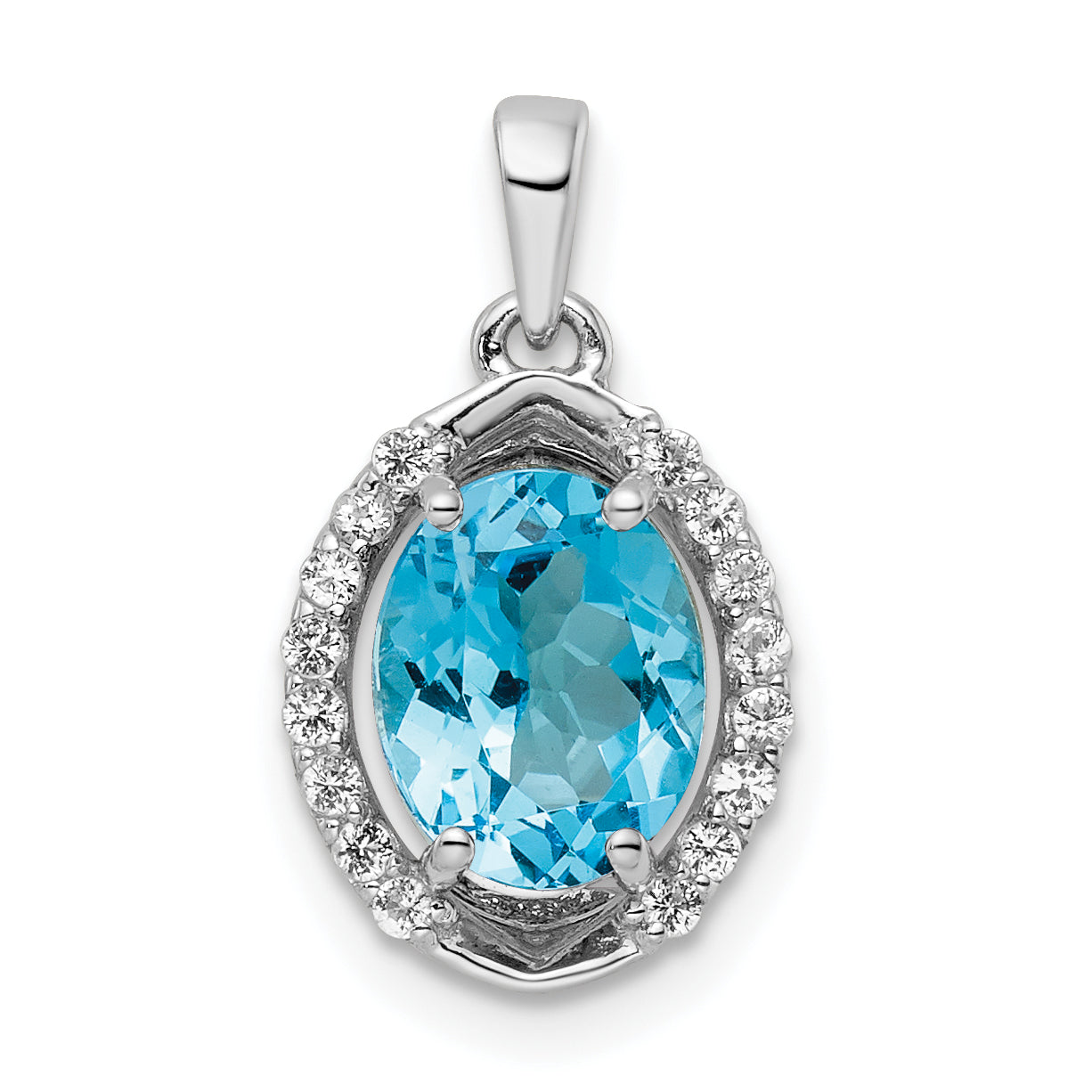 Sterling Silver Rhodium-Plated Oval Swiss Blue Topaz/White Topaz Pendant