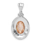 Sterling Silver Polished & Antiqued Oval Champagne Cz Pendant