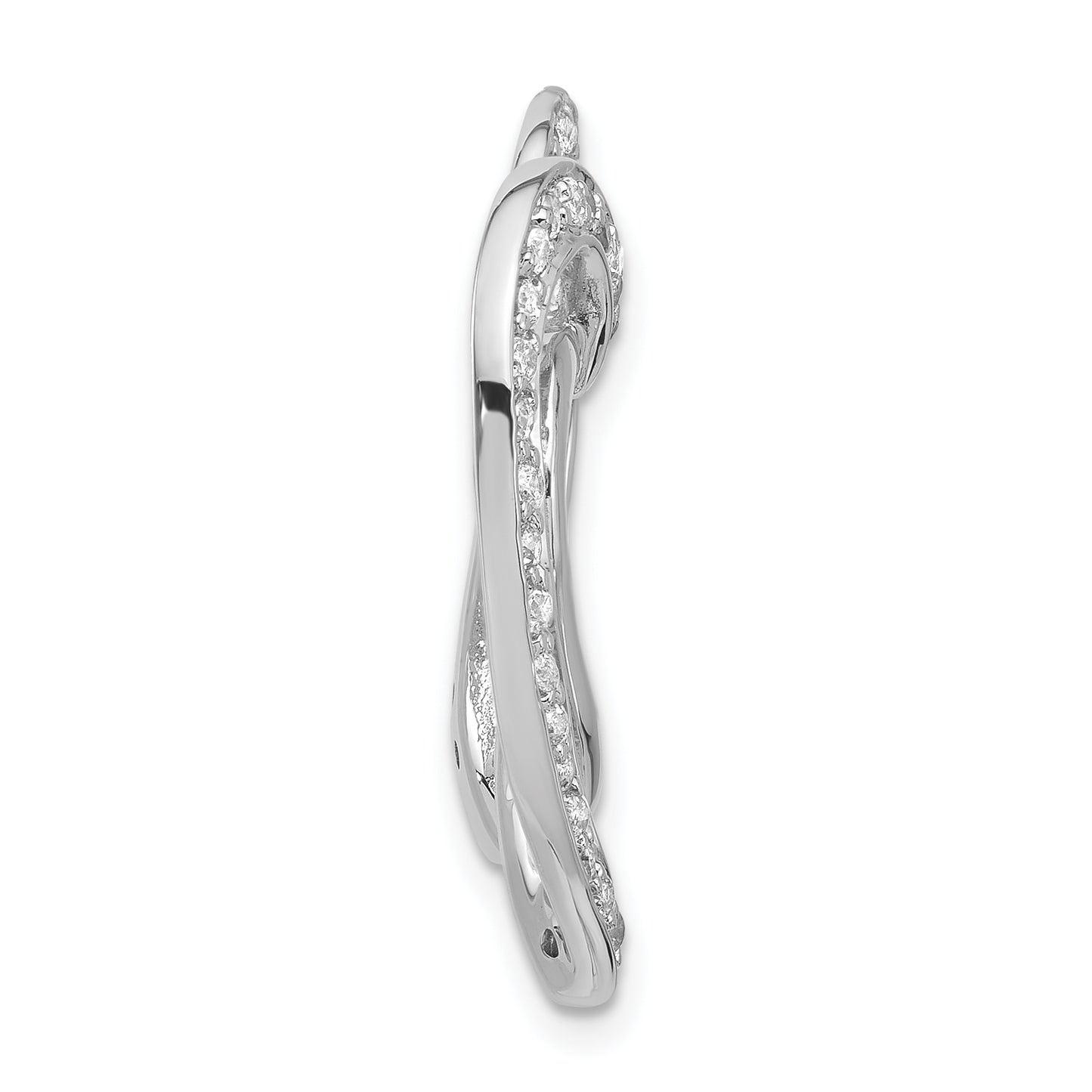 Sterling Silver Polished Cz Double Heart Chain Slide Pendant